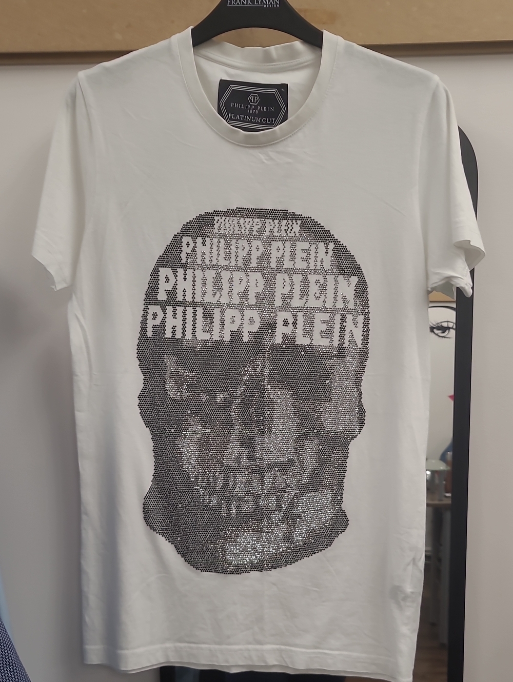 Philipp Plein White T-Shirt with Black Crystal Skull Graphic